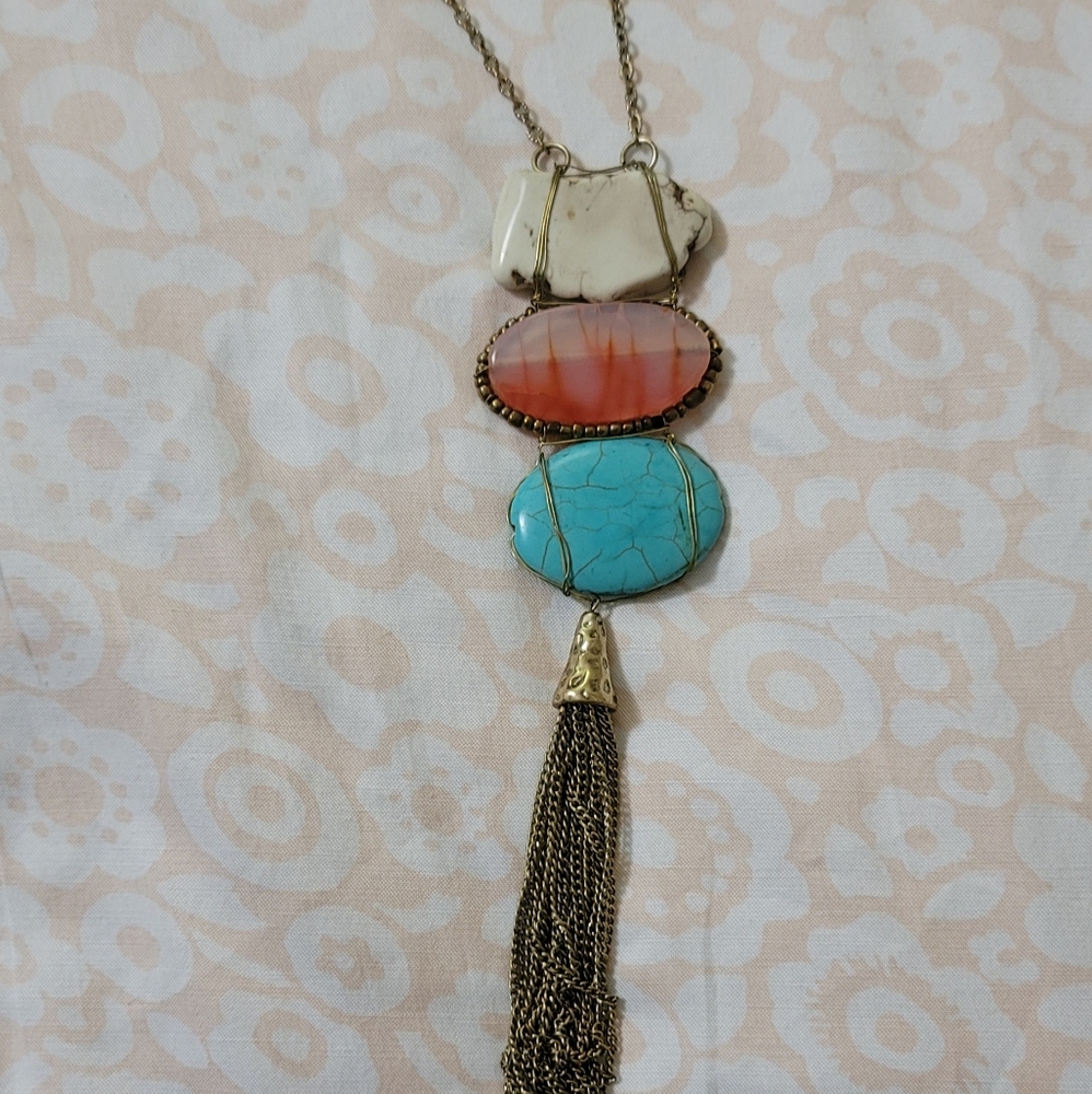 Natural Stone Tassel Boho Necklace - Picture 2 of 9